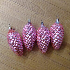 4 Vintage Pink with Glitter Sparkle Pinecone Ornaments